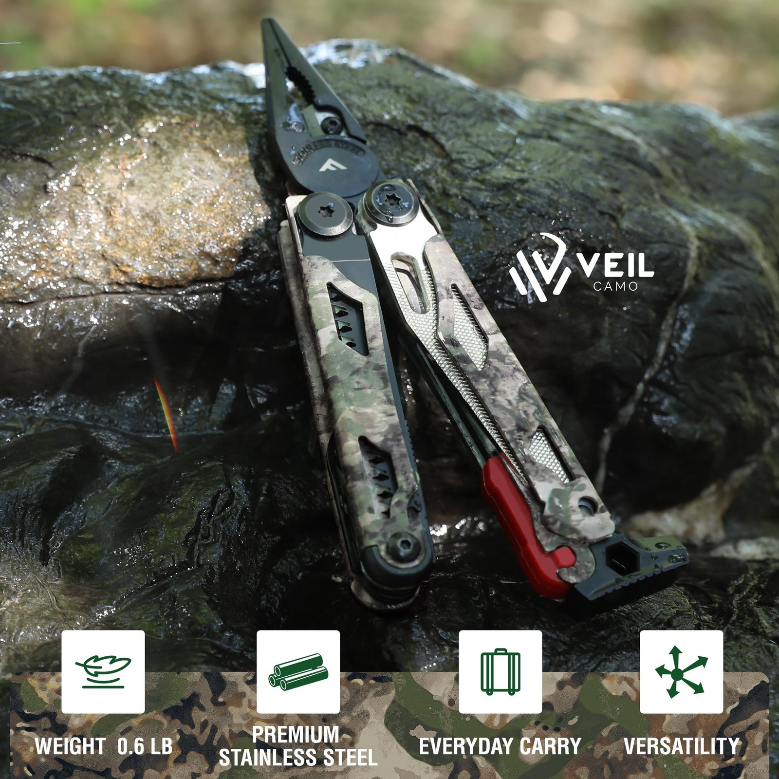 Multitool, 18 in 1 Camo Multitool Pliers with Fire Starter, Window Breaker, W…