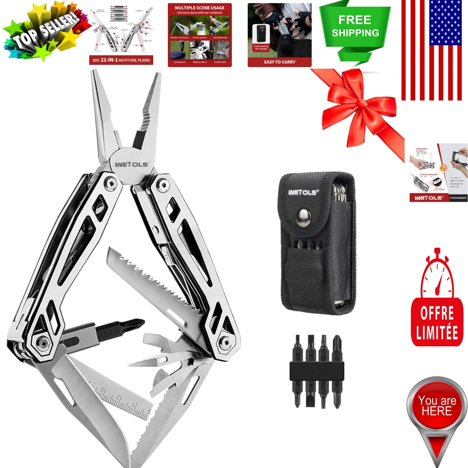 21-in-1 Stainless Steel Multitool with Pocket Knife – Ideal Gift for All Occa…