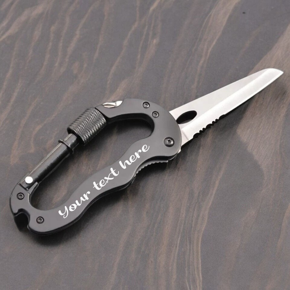 Multitool 5-in-1 Survival Tool Keychain, Carabiner, Screwdrivers, Custom Laser E
