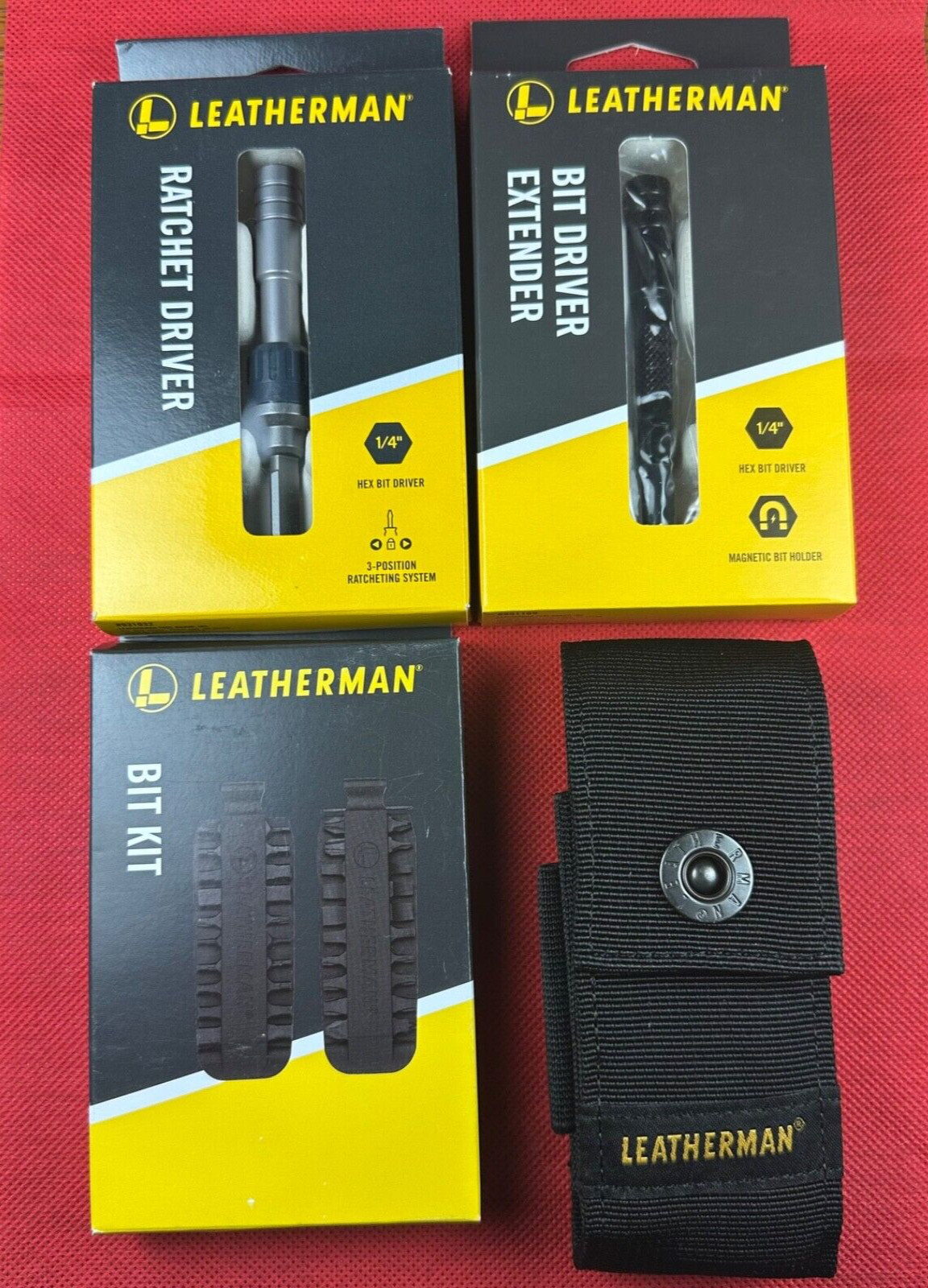 Leatherman EDC kits- Ratchet Driver, Bit Kit, Black Bit Driver Extender, Sheath