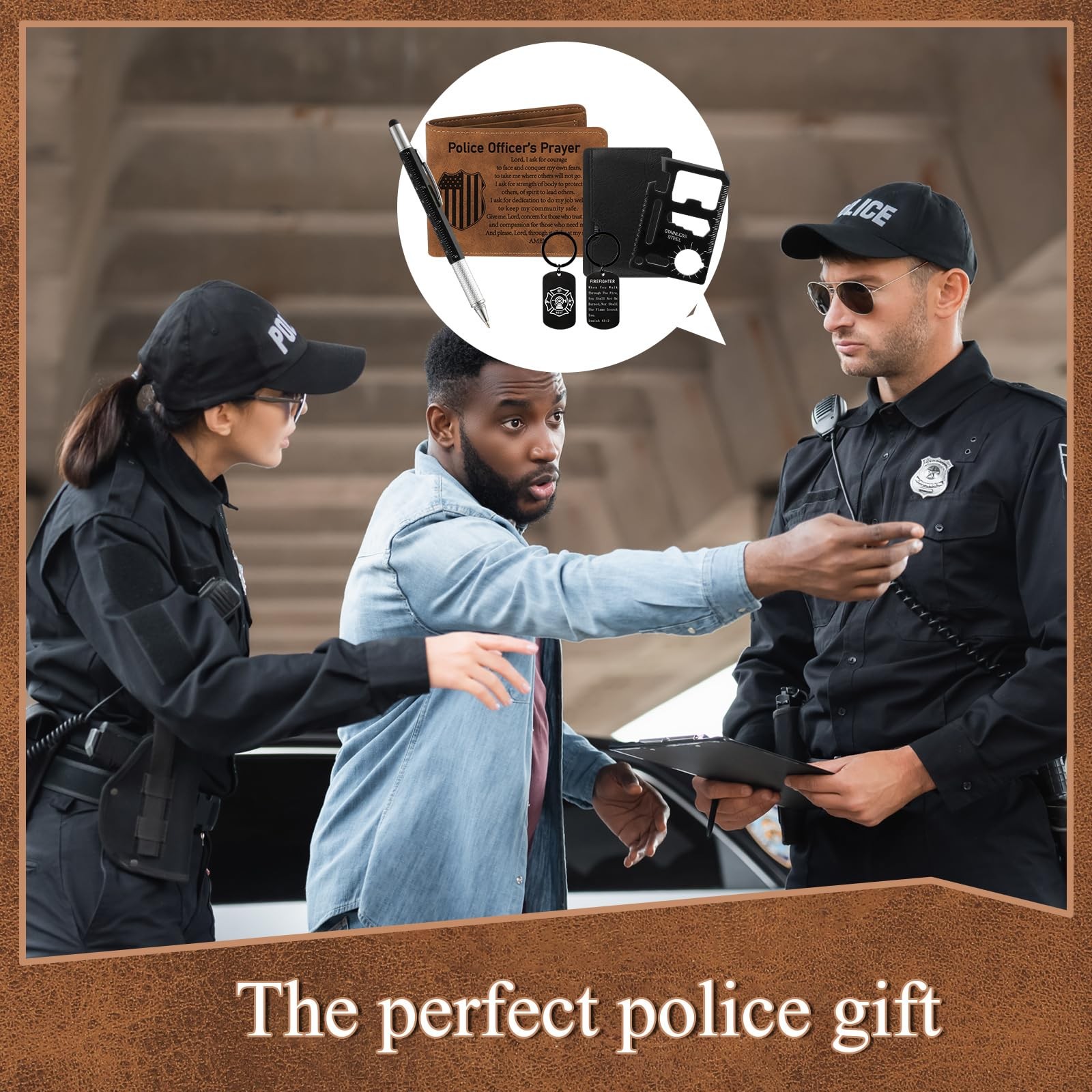 4 Pcs Police Gifts Set for Men with Retro Brown Wallet 6 in 1 Multi Tool Pen …