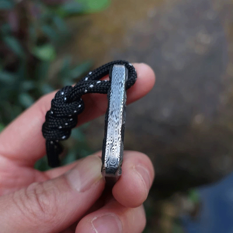 Damascus Steel Chocolate Bottle Opener Necklace Pendant Keychain Multi EDC Tool