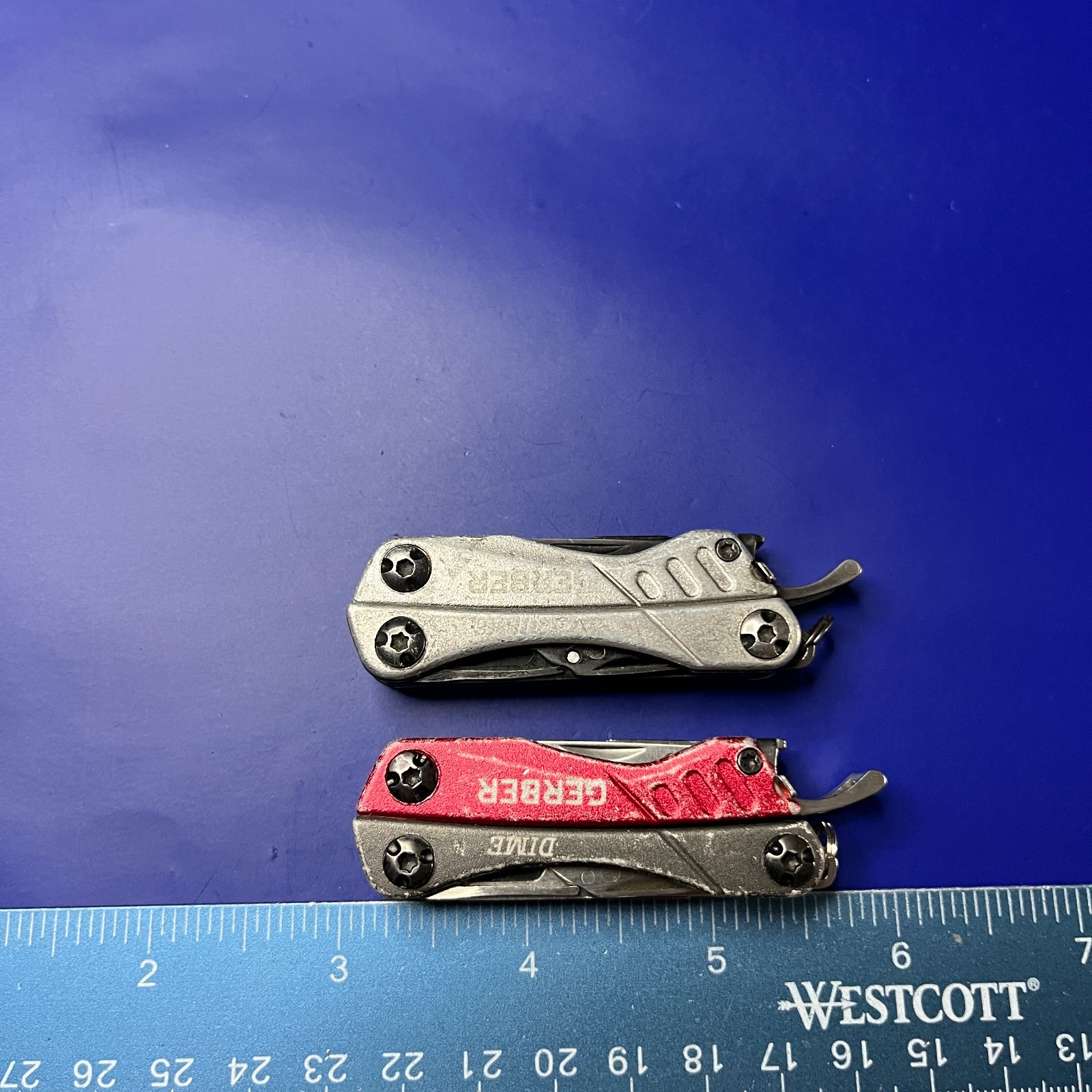Lot of 2 Gerber Dime Multi-Tools Small Keychain Pliers Knife File Scissors