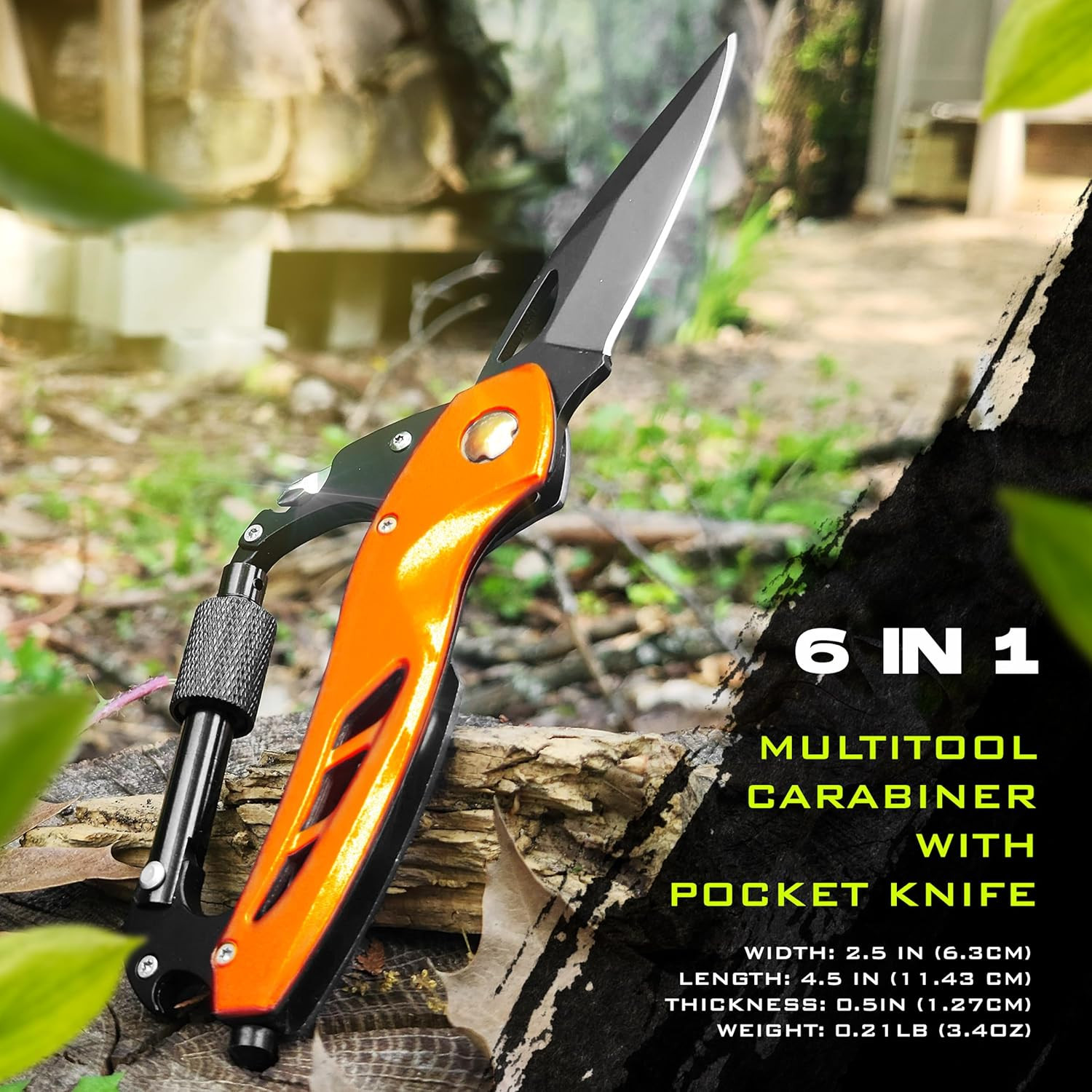 Outdoor Carabiner Multitool, Carabiner Knife, EDC Pocket Knife Survival Gear wit