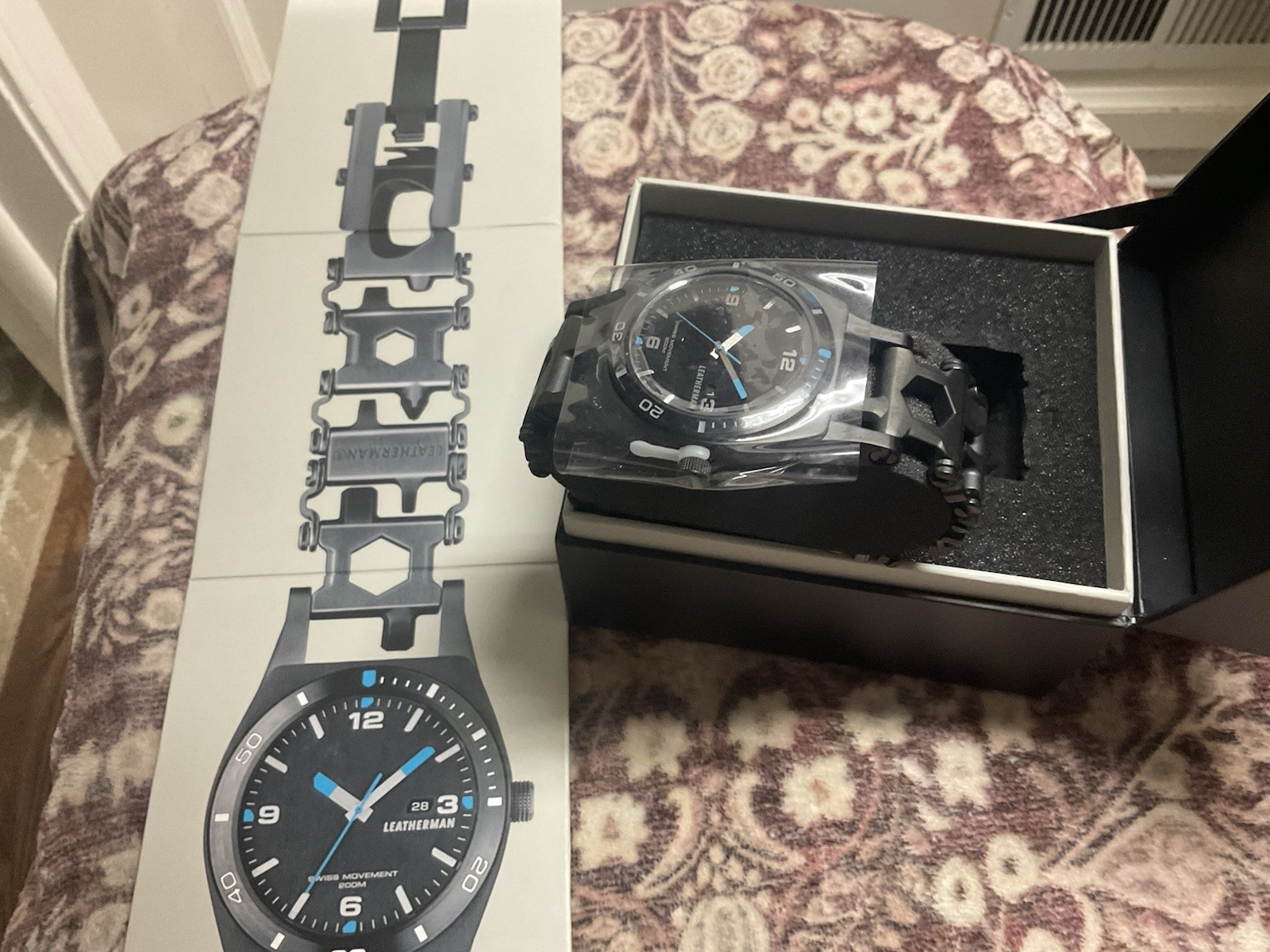 Leatherman Tread Tempo Black Stainless Steel Quartz Wristwatch, 200m