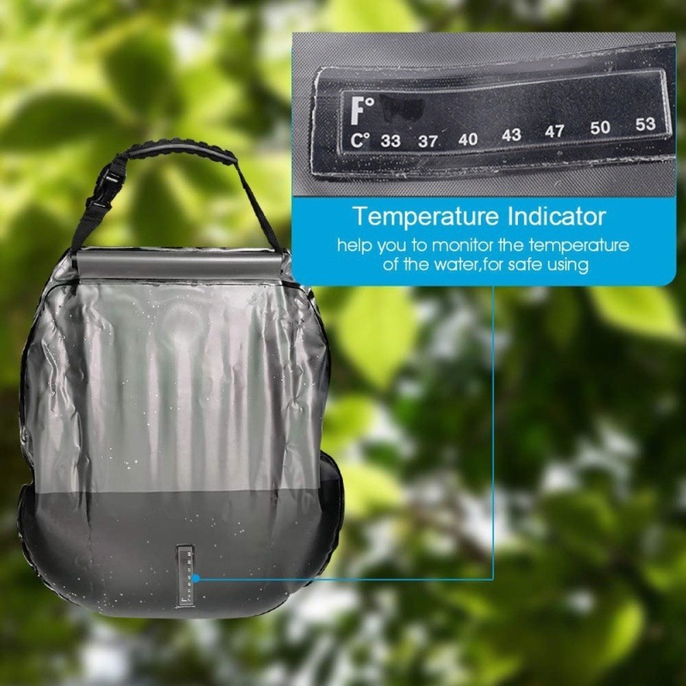20L Solar Powered Outdoor Camping Shower Bag Heat Absorbing Green Black