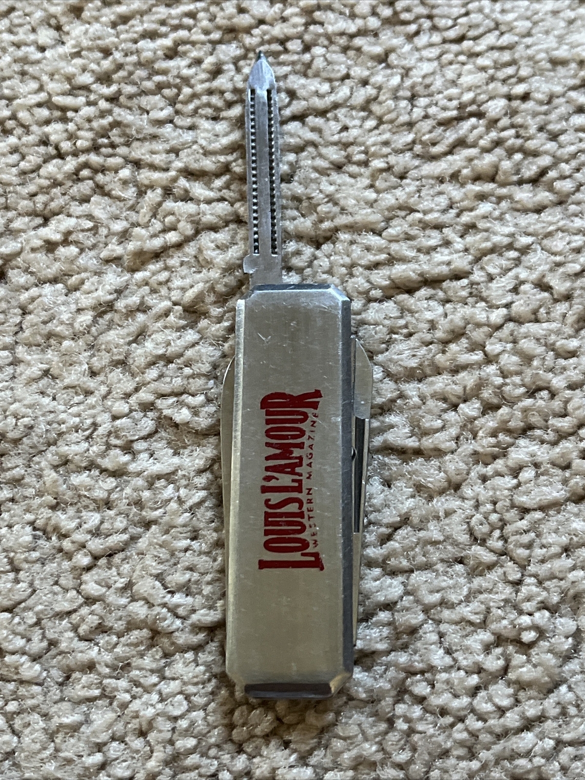 VINTAGE Louis L’Amour Western Magazine Promo Gentleman’s Knife SILVER + RED