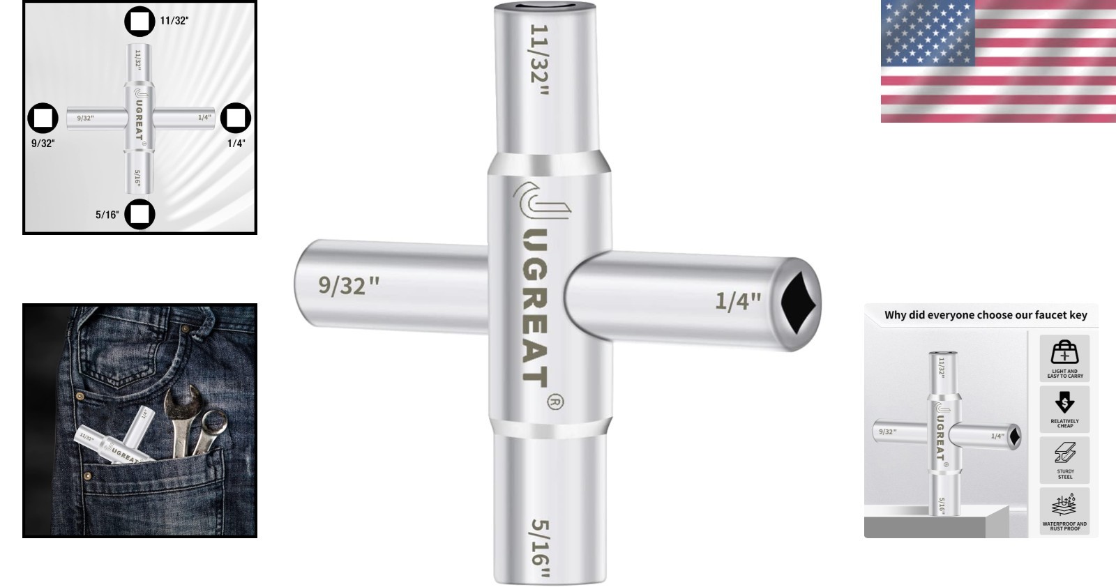 Multi-Function 4-Way Alloy Steel Sillcock Key – Portable Tool for Any Situation