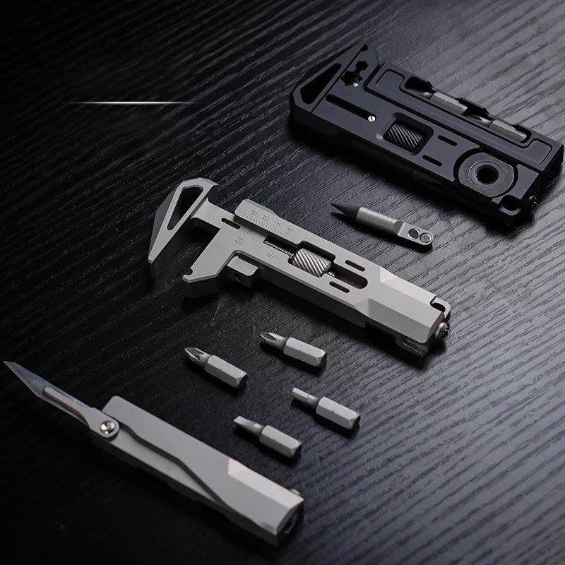 Titanium Alloy EDC Wrench Ratchet Screwdriver Caliper Bit Holder Utility Cutter