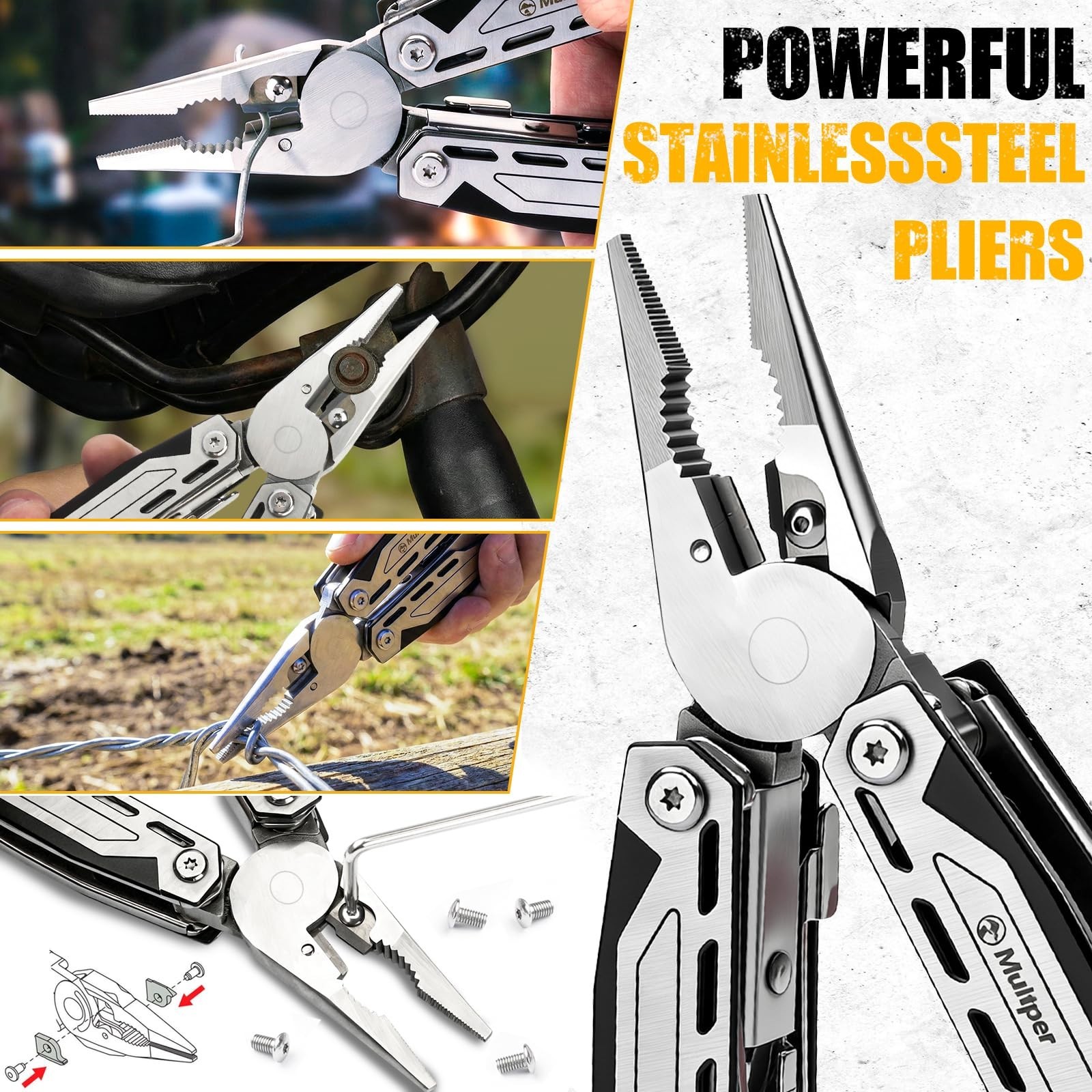 21-in-1 Stainless Steel Multitool Pliers with Knife, Screwdriver & Locking Grip