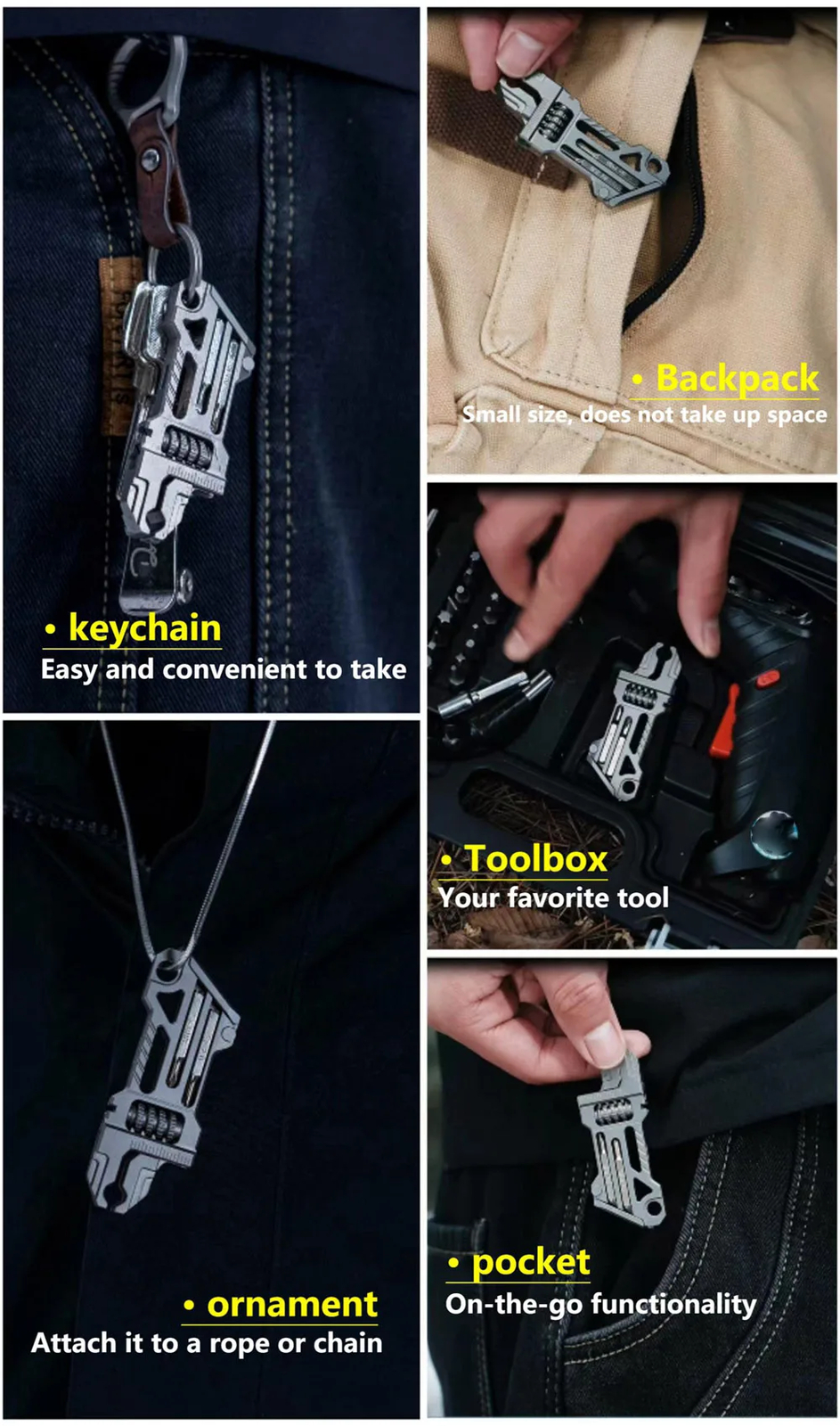 EDC Titanium Alloy Mini Adjustable Spanner Wrench Portable Repair Tools