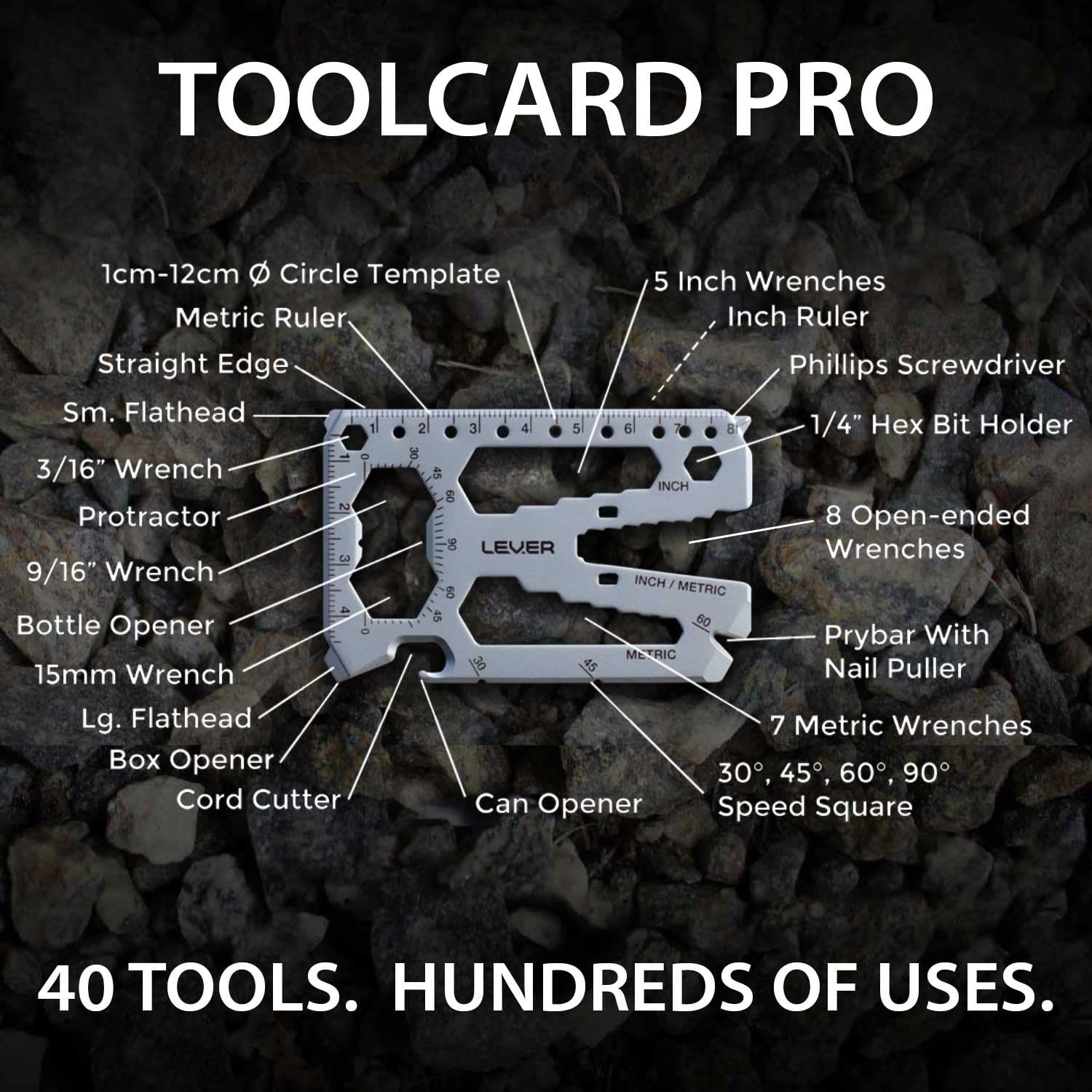 Lever Gear Toolcard Pro 40-in-1 Credit Card Multitool TSA Compliant Black