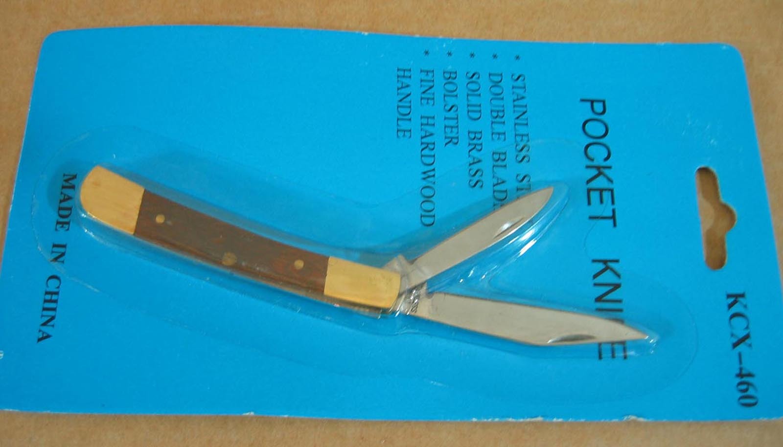 Stainless Steel Double Blade Folding Pocket Knife Brass Bolsters Hardwood Handle