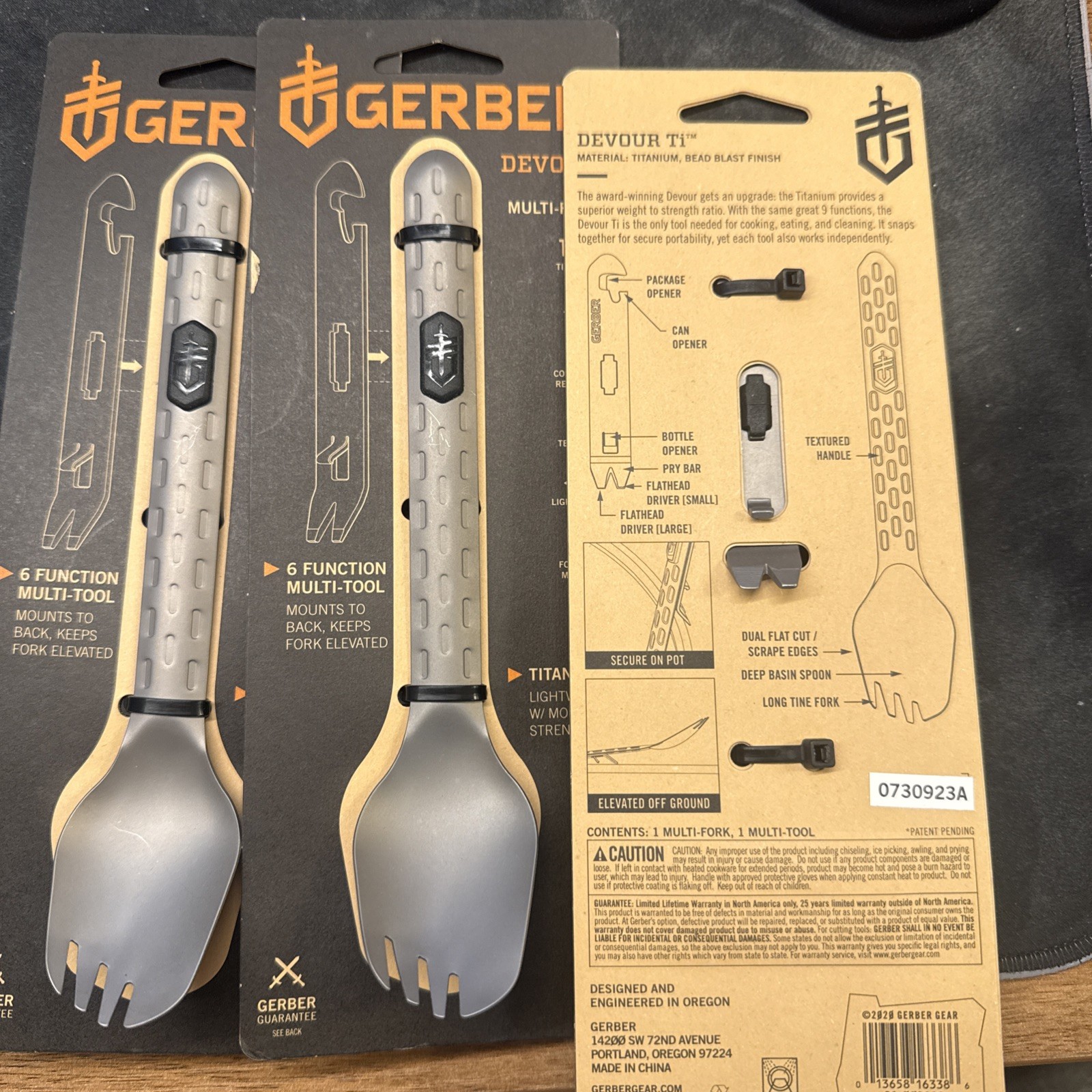 (3 Pack) Gerber Devour Multi Fork & 6 Function Multi Tool ONYX, T6 Aluminum -NEW