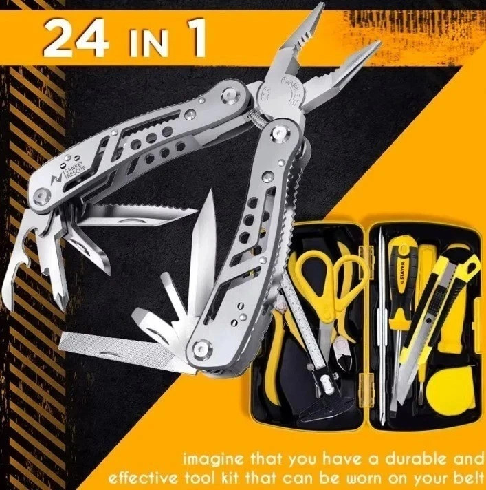 24-in-1 Portable Multitool Pliers Stainless Steel Pocket Knife w/ Sheath Outdoor