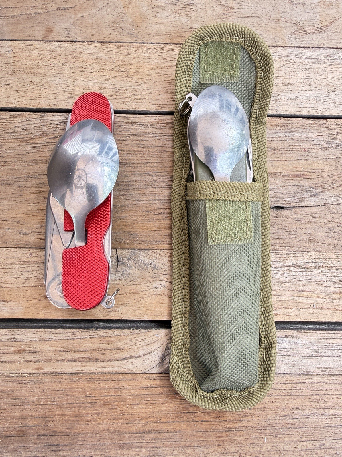 Lot of 2 Camping Utensil Multi-Tools Folding Spoon Fork Knife Corkscrew Hiking