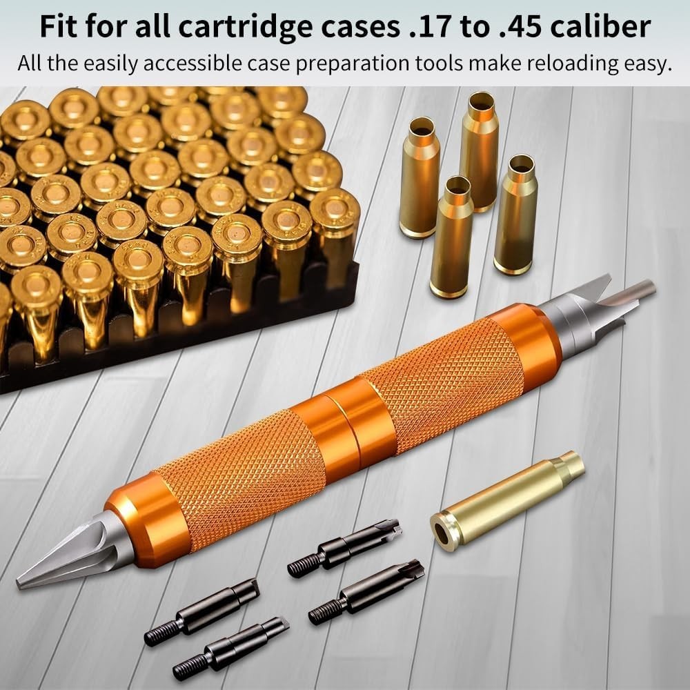 Reloading Case Prep Multi-Tool .17-.45 Cal Brass Deburring Reamer Chamfer Orange