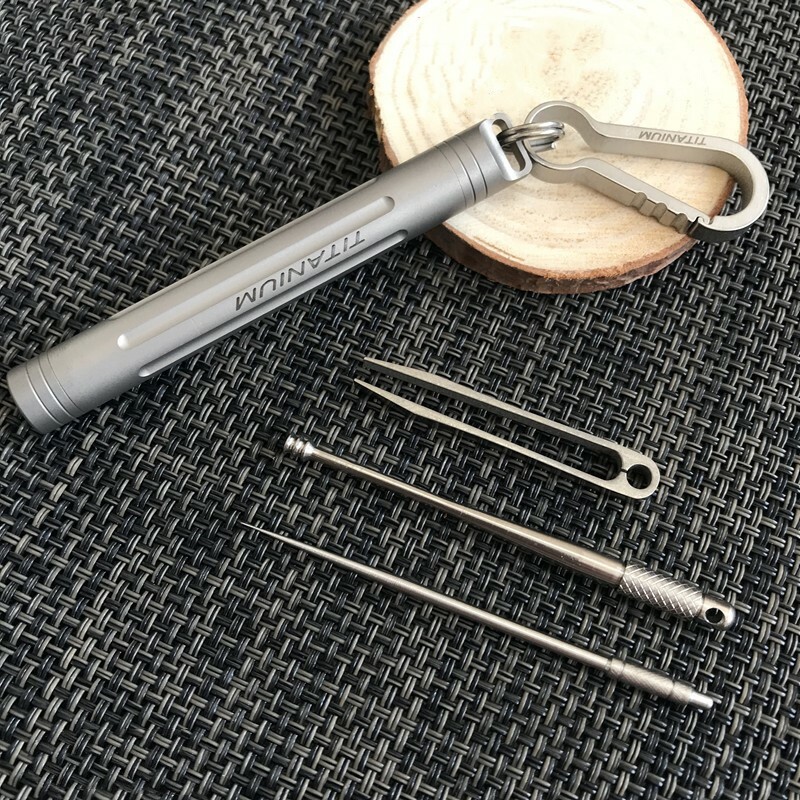 EDC Outdoor Key Titanium TC4 Multi Tools Set Holder Toothpick Tweezers Earpick