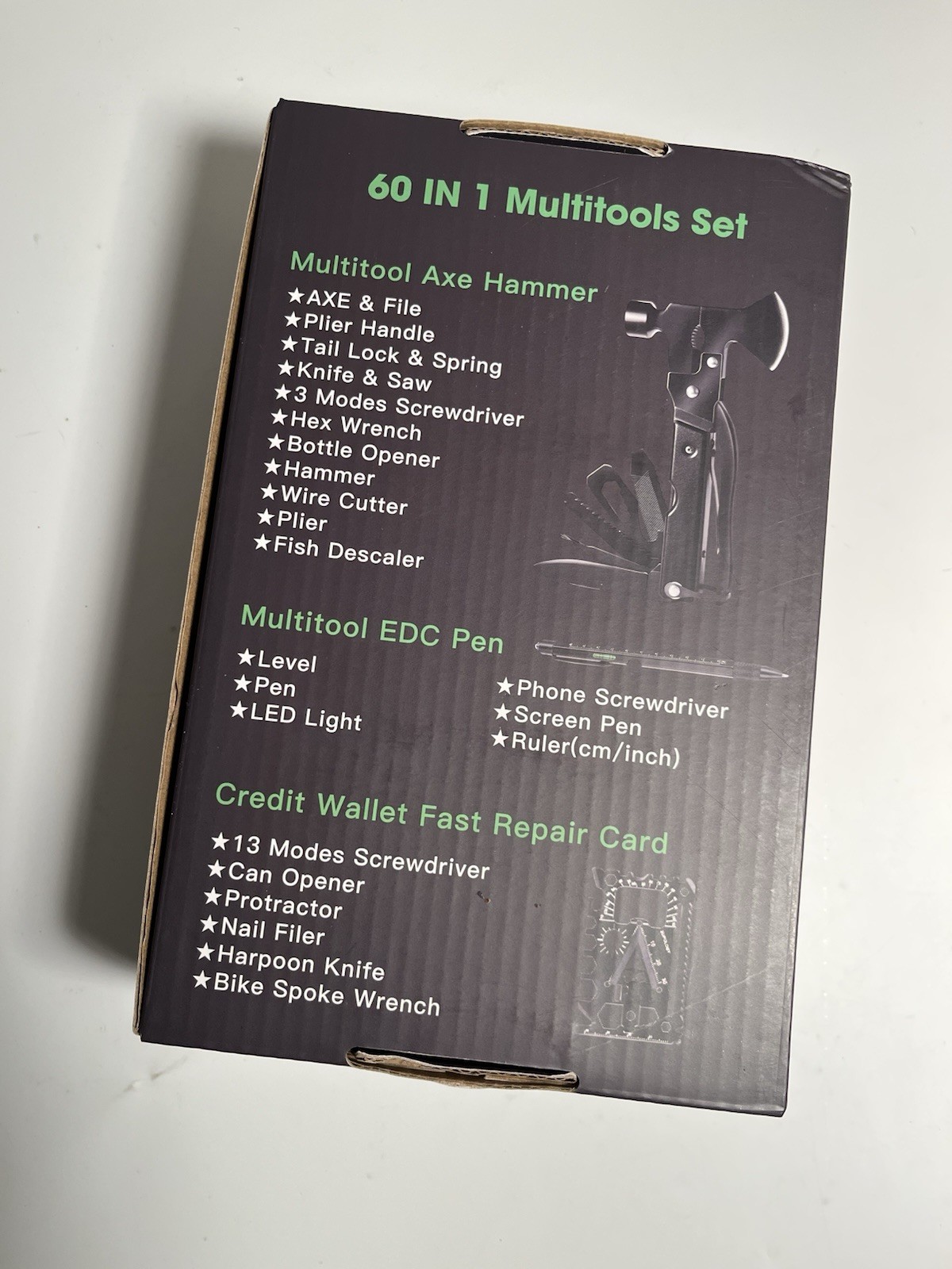 Supology 60 In 1 Multitool Set Axe Hammer Pen Wallet Card Case Box Gift Outdoors
