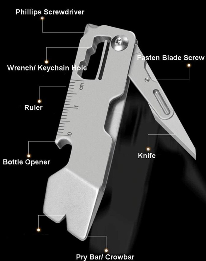 Titanium EDC Pry Bar Folding Scalpel Knife Pocket Keychain Crowbar Opener Ruler