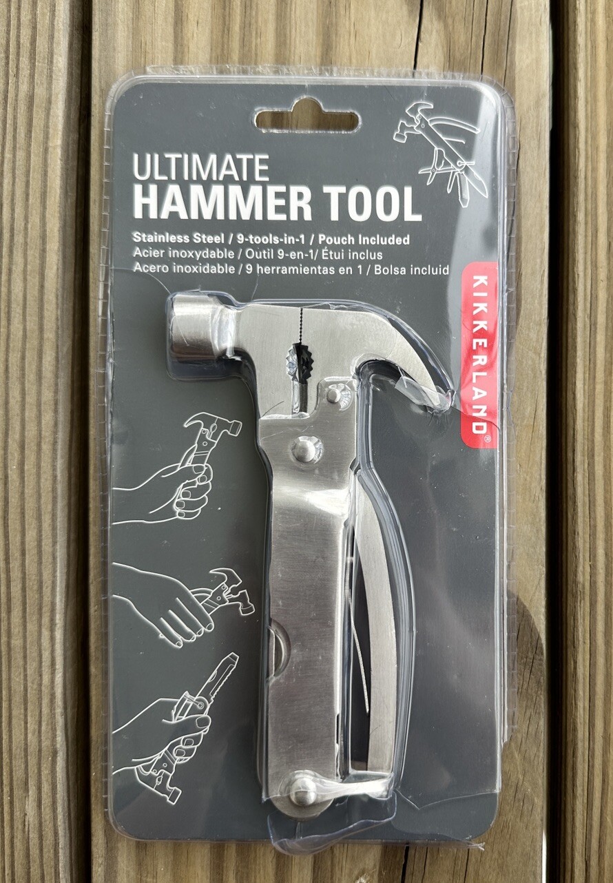 Kikkerland CD502 Ultimate Hammer Tool, 9-Tools in One w/Pouch, Stainless Steel