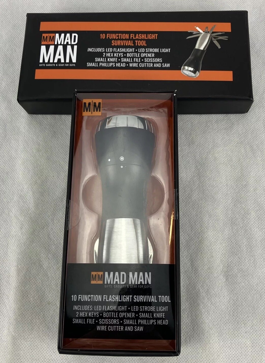 Mad Man 10 Function Flashlight Survival Tool Strobe Light Saw Dad Gift Hex Keys