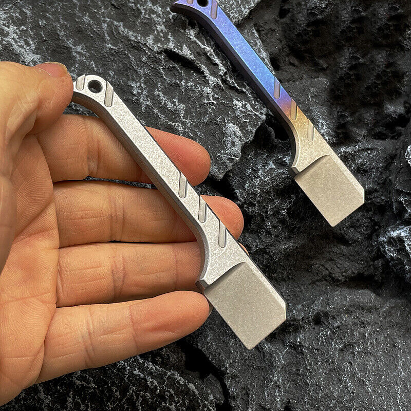 Solid Titanium Pry Bar Crowbar Outdoor Travel EDC Multi Tool Unpack Box Keychain