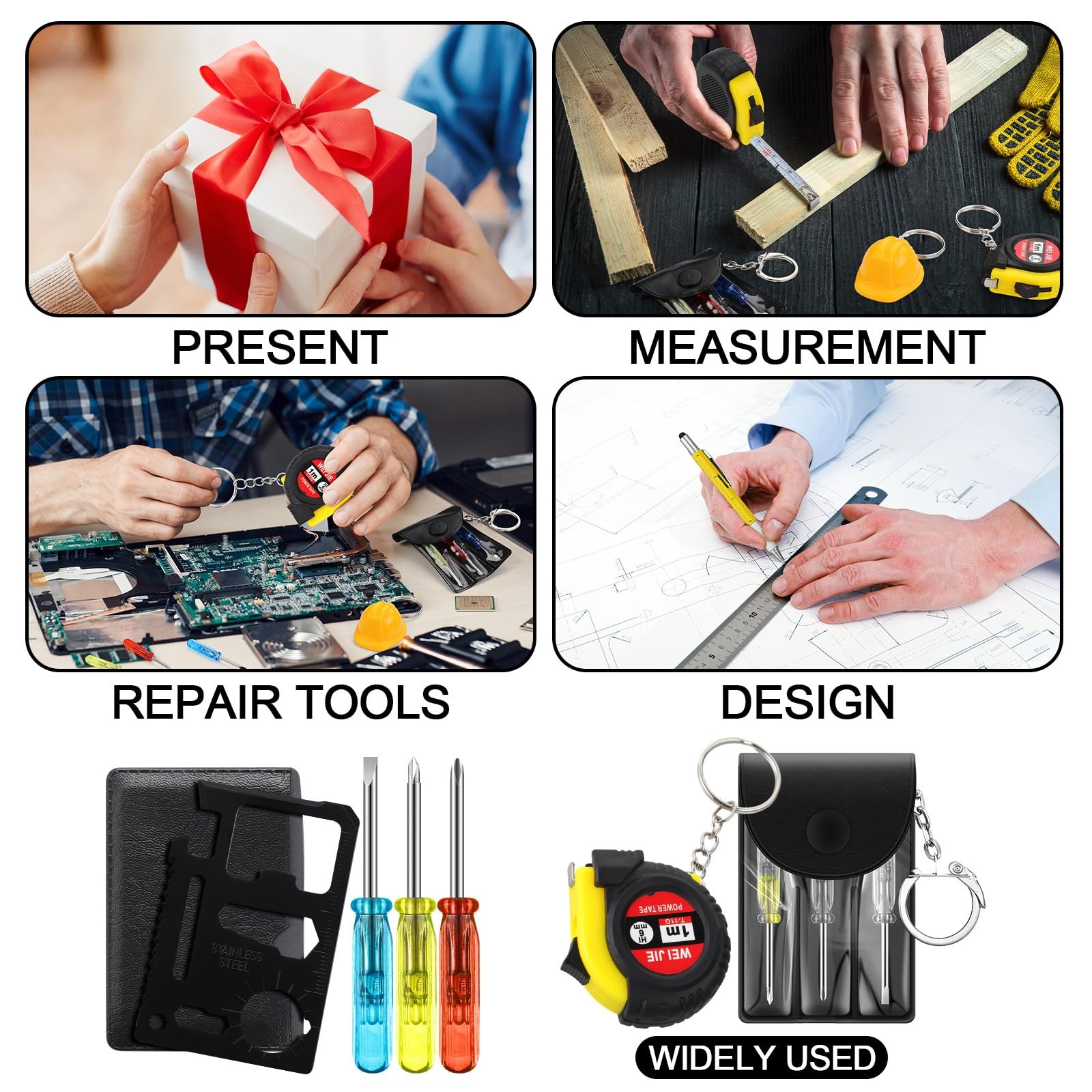 90 Pcs Mini Tape Measure Screwdriver Helmet Set Multitool Pen Credit Card Fat…