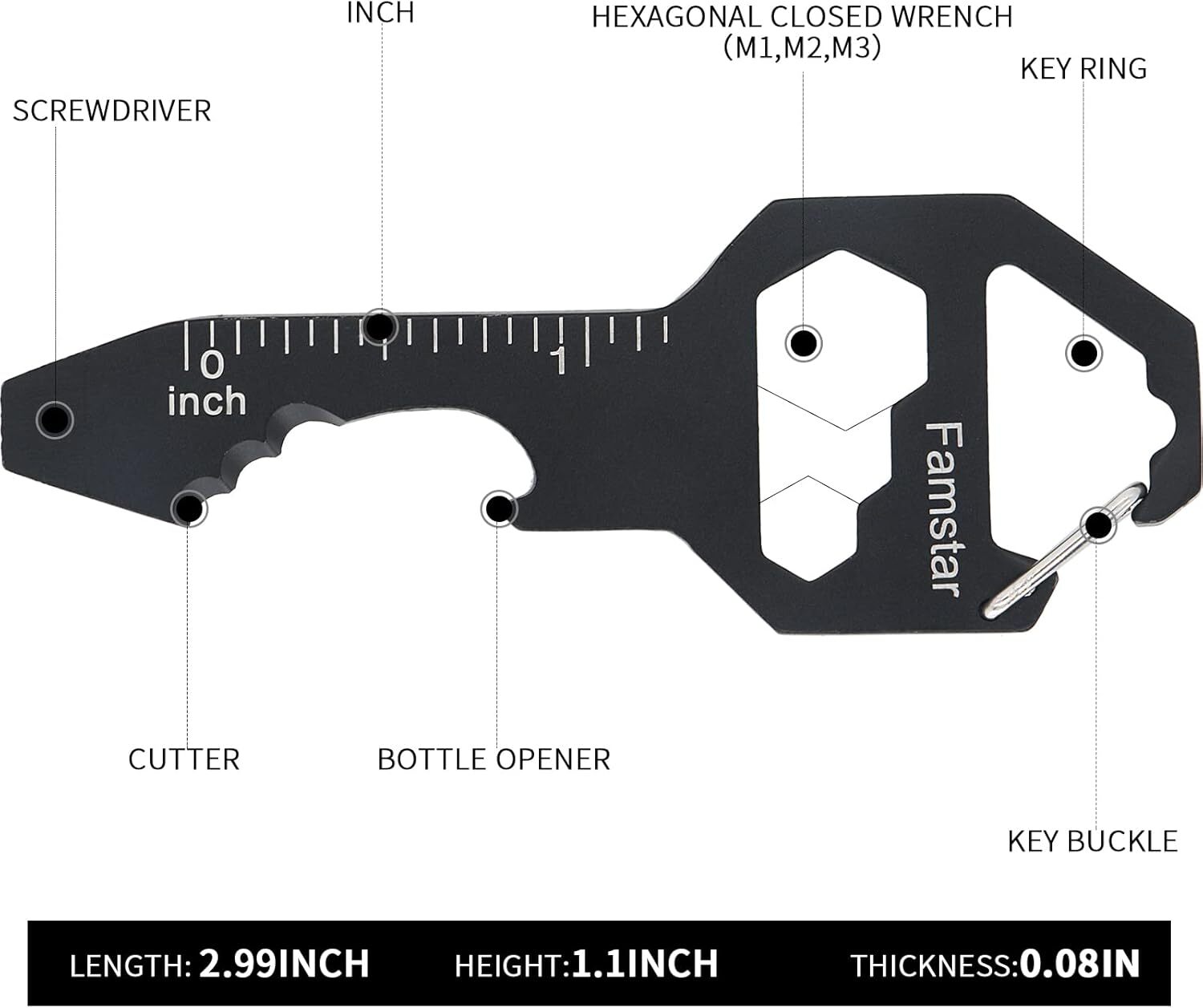 3-Pack Keychain Multi-Tool – 19-in-1 Pocket Wrench, Screwdriver, Ruler, Opener