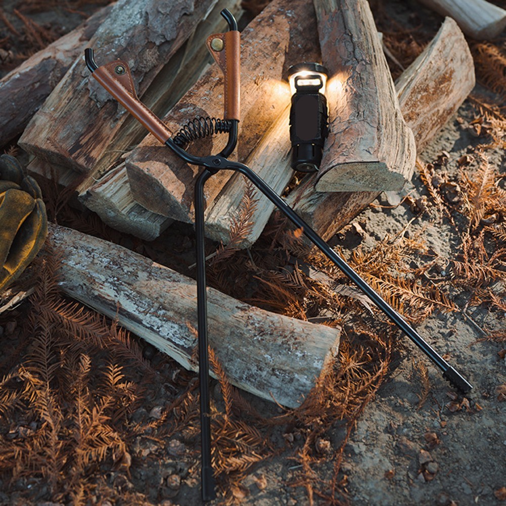 High Strength Fire Tongs for Campsite Cooking with Leather Wrapped Handle