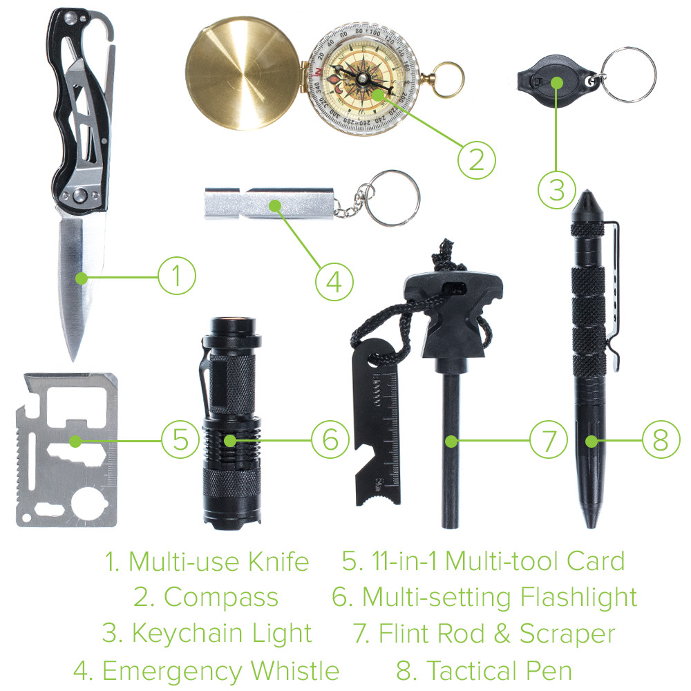 10 in 1 Survival Emergency Outdoor Multi Tool Kit – Great for Camping & Hiking