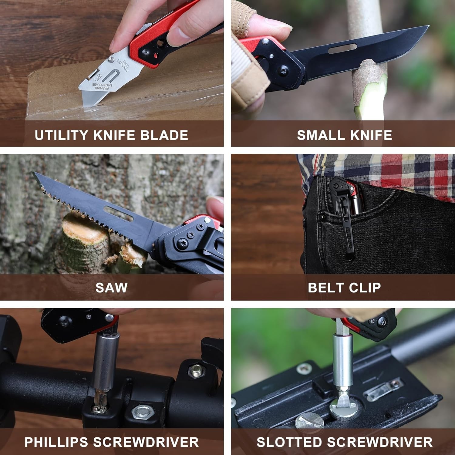 Multitool Knife, Box Cutter, EDC, Work Folding Knifes, 6 in 1 Multitool for Men