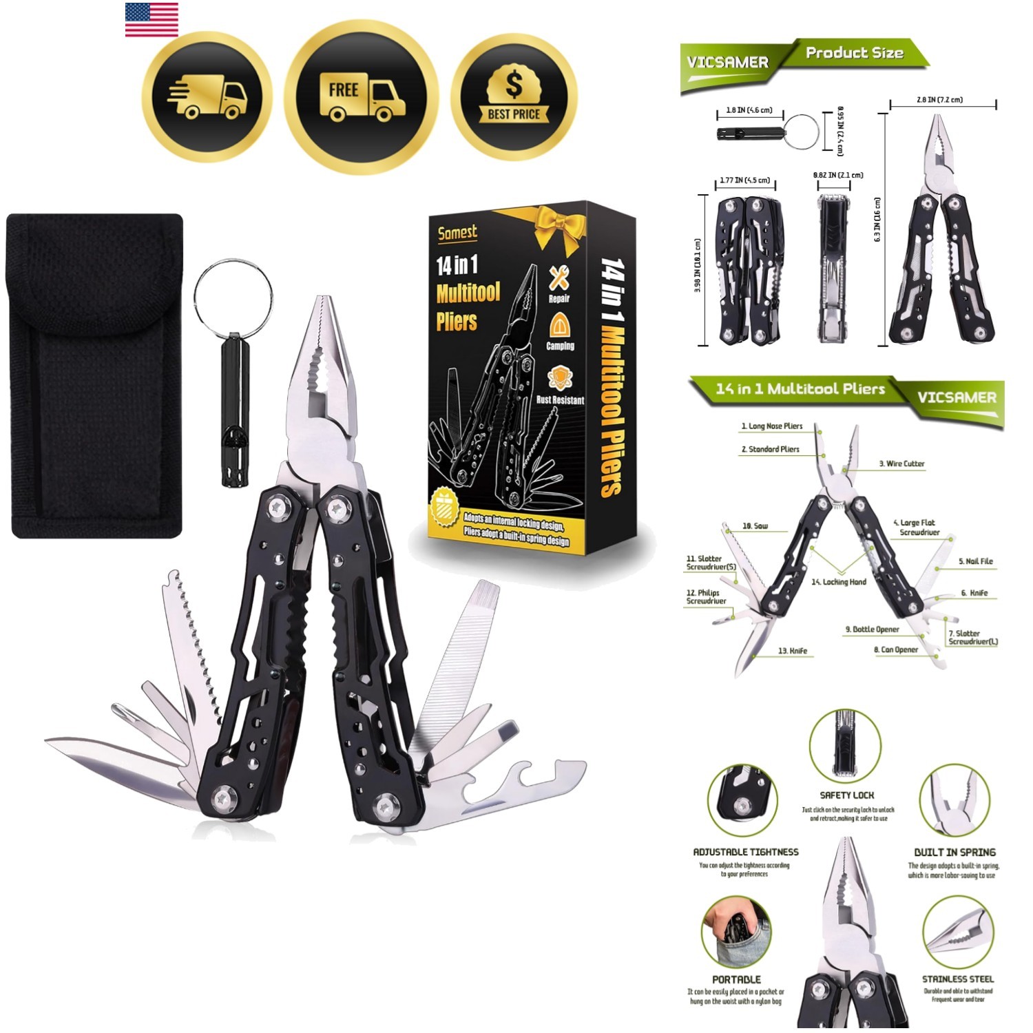 14 in 1 Multitool Pliers Gives One Whistle as a Gift, Professional Pocket Pli…