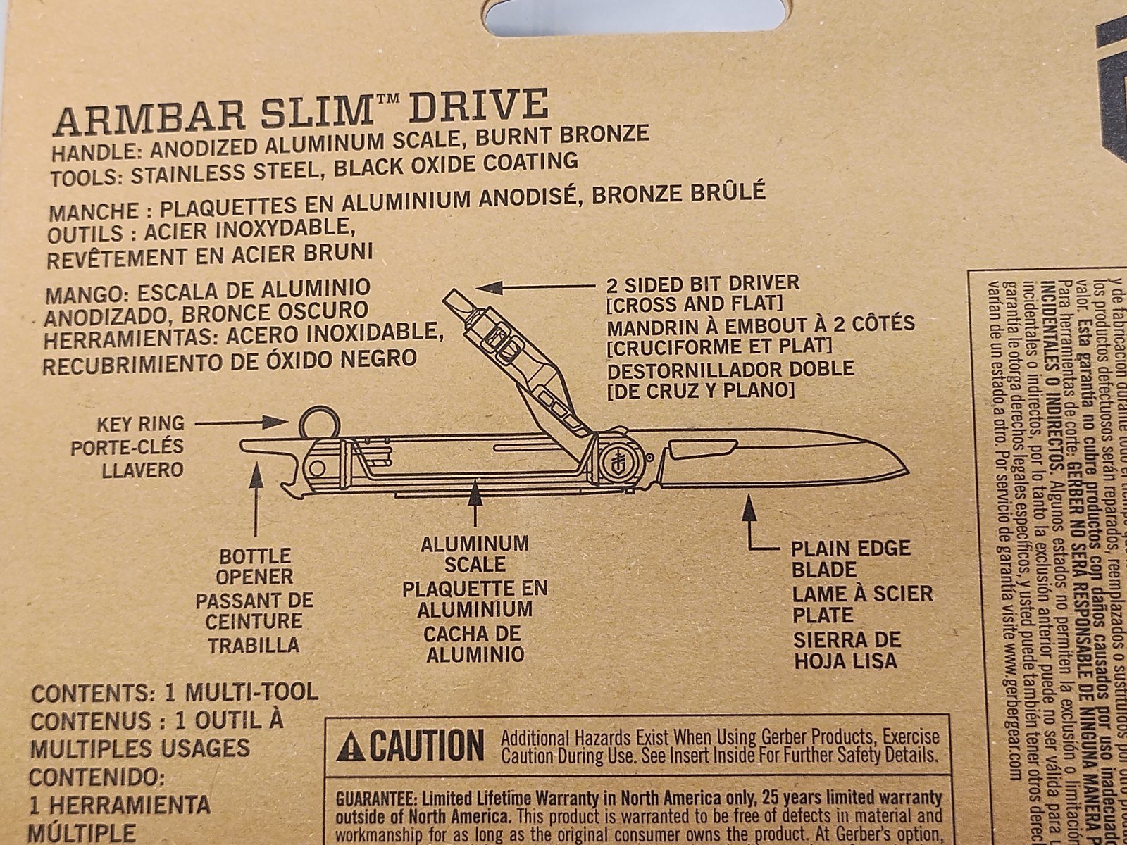 Gerber Armbar Slim Drive Multi Tool – 4 Tools – Color: Burnt Bronze – New Sealed