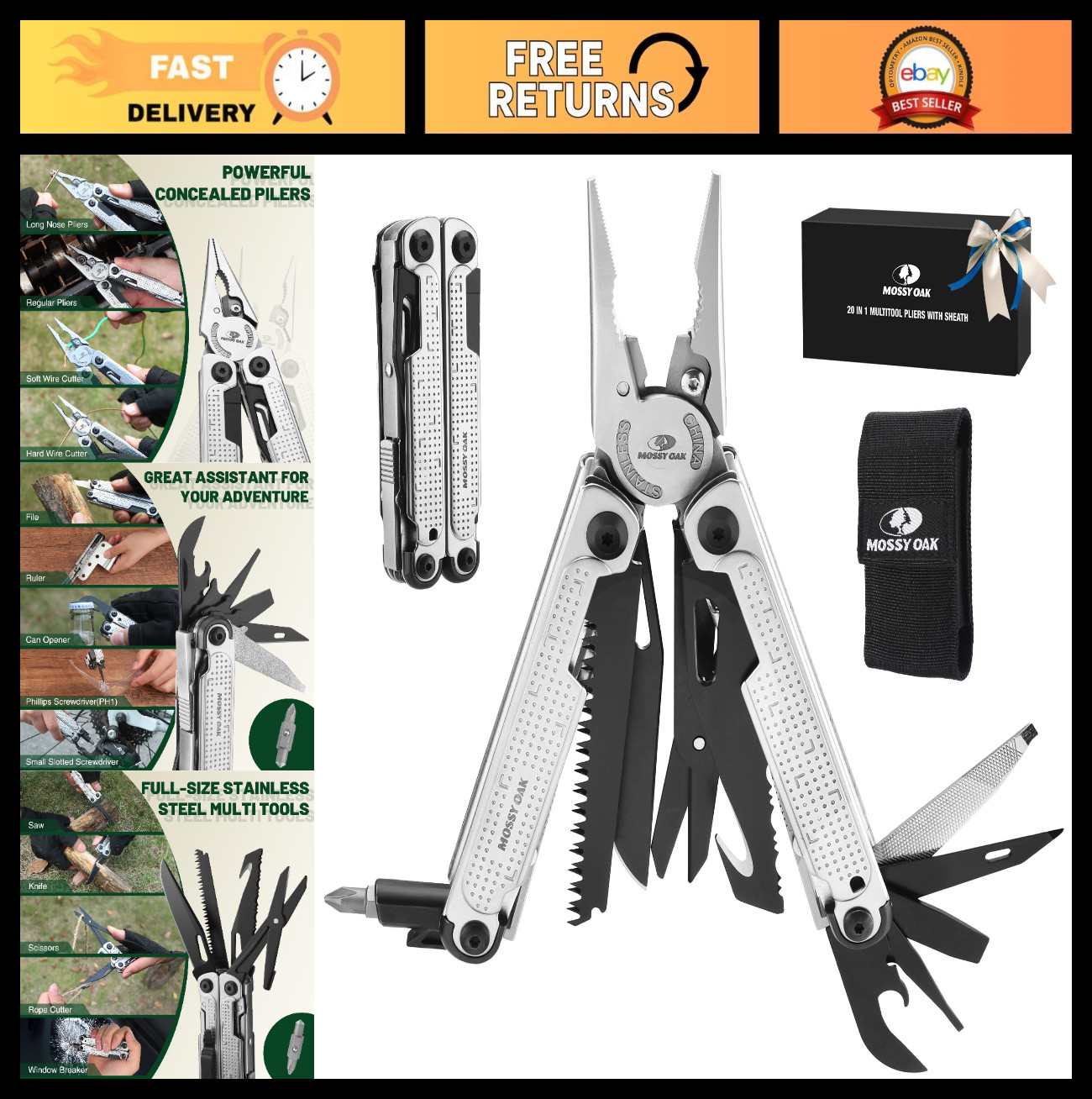 20-in-1 Stainless Steel Multitool Pliers with Sheath – Outdoor Survival Camping