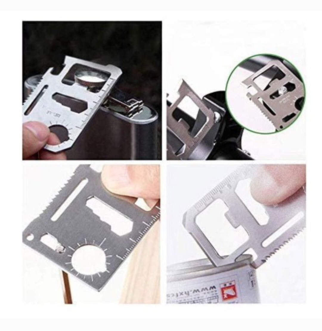[2X] Multi Survival Tool 11-in-1 Stainless Steel Credit Card Survival Tool [B34]