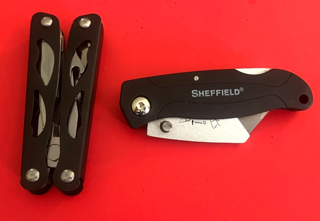 SHEFFIELD MULTI-TOOL AND BOX CUTTER KNIFE SET of 2 in CARRYING CASE
