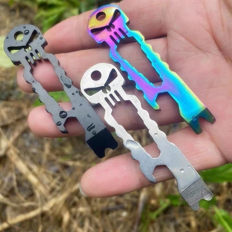 TC4 Titanium Skull Outdoor EDC Crowbar Keychain Tactical Pry Bar Opener Crowbar