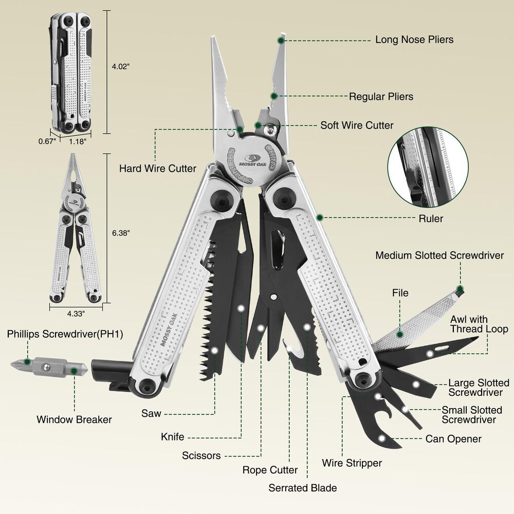 MOSSY OAK 20-in-1 Multitool Stainless Steel Multi Tool Plier Self-locking Pliers