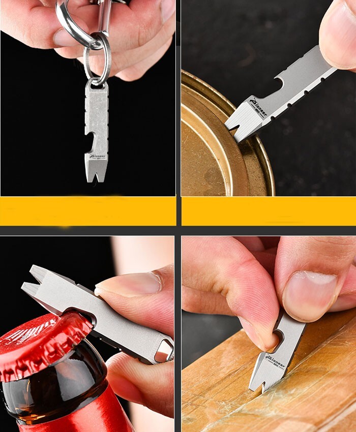 EDC Mini Ti Alloy Keychain Multi Tool Pocket Pry Bar Crowbar Opener Cutter