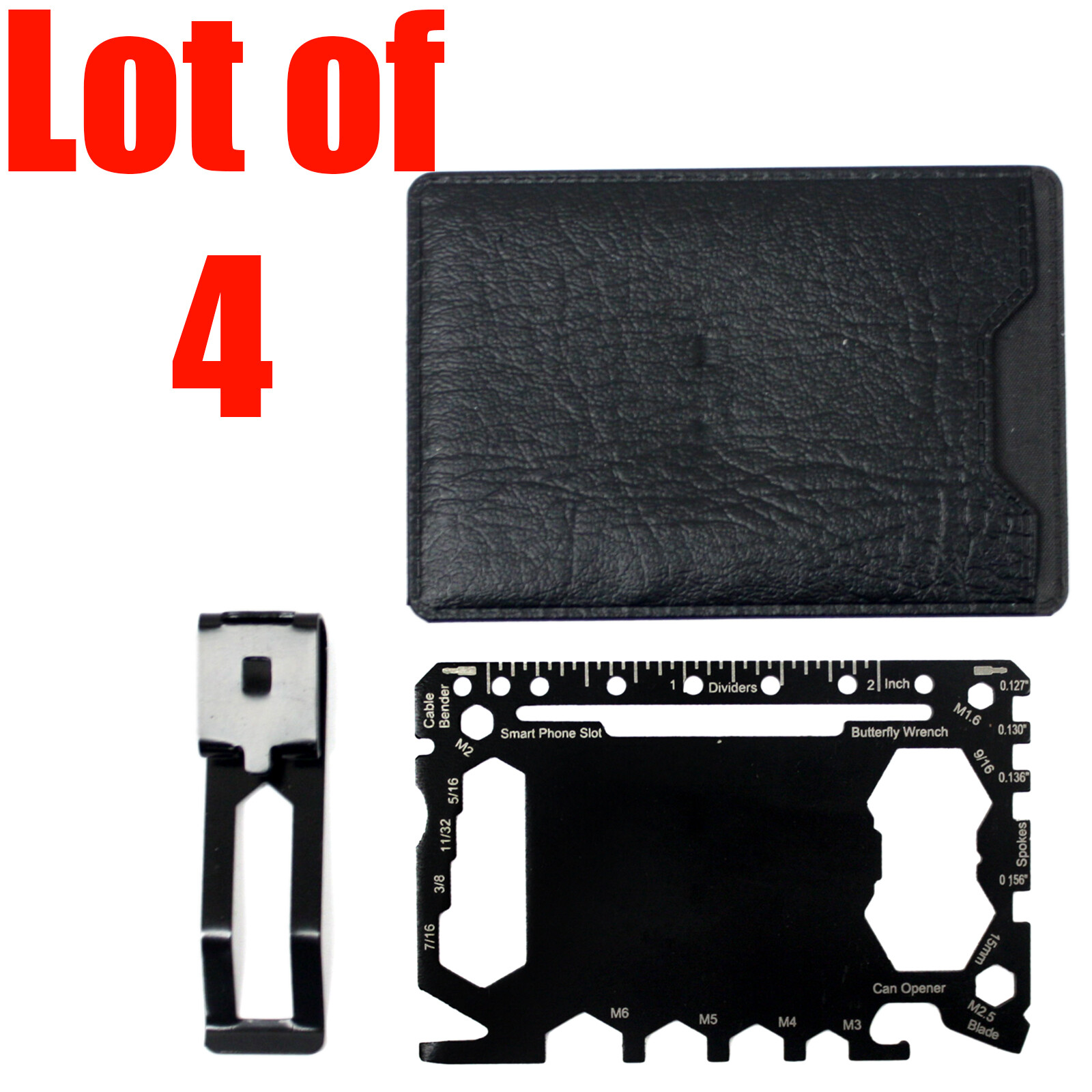 4pc 46 In 1 Multitool Wallet Credit Card Sized Pocket Indoors Outdoors Survival
