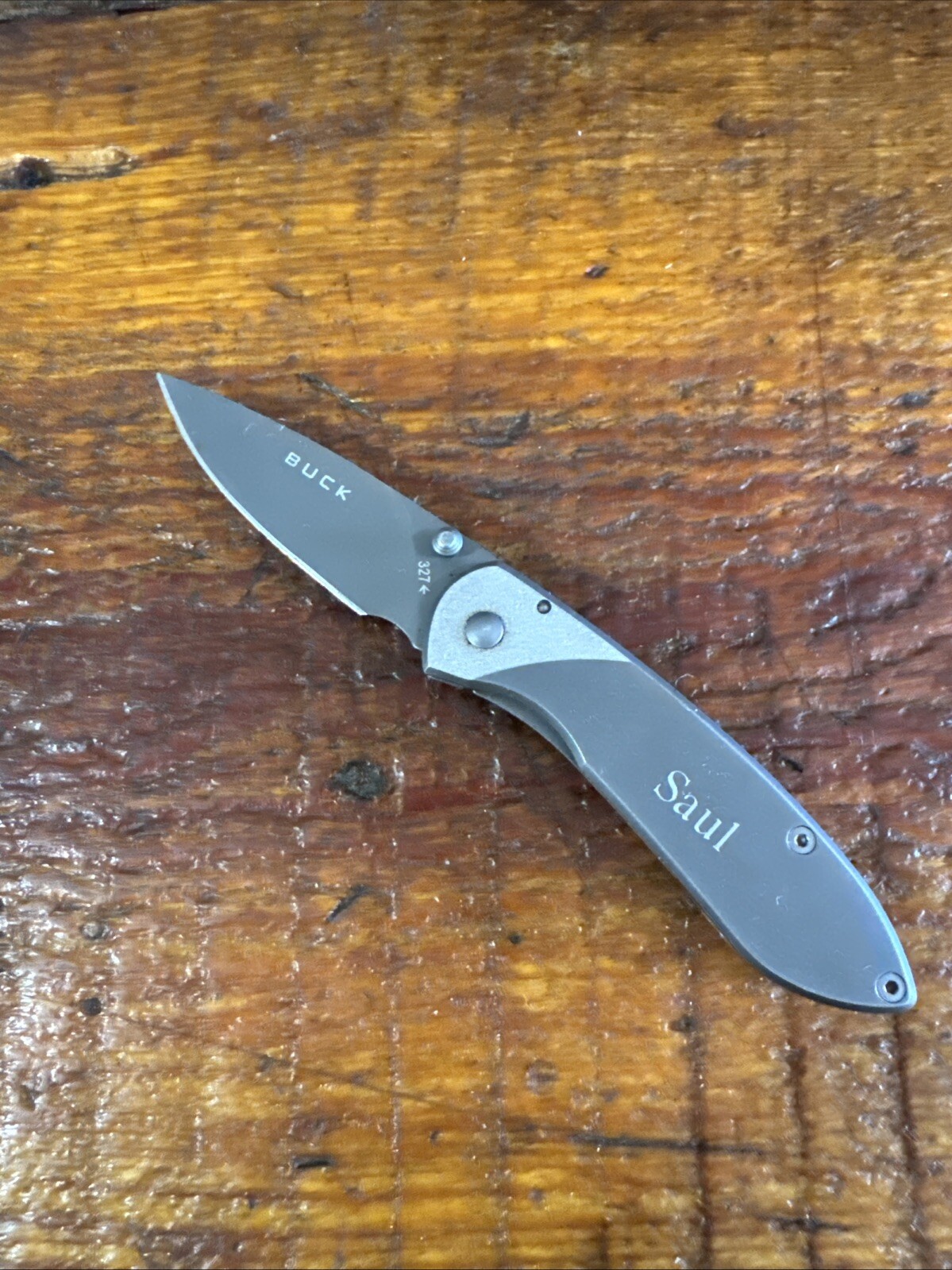 Buck Knives 327 Nobleman Framelock Titanium Folding Pocket Knife. Engraved Saul
