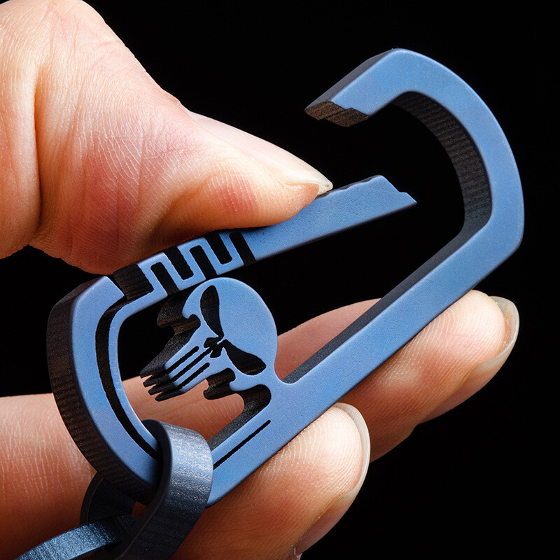 EDC Titanium TC4 Skull Keychain Carabiner w/ Key Ring Outdoor Fast Hanging Tool