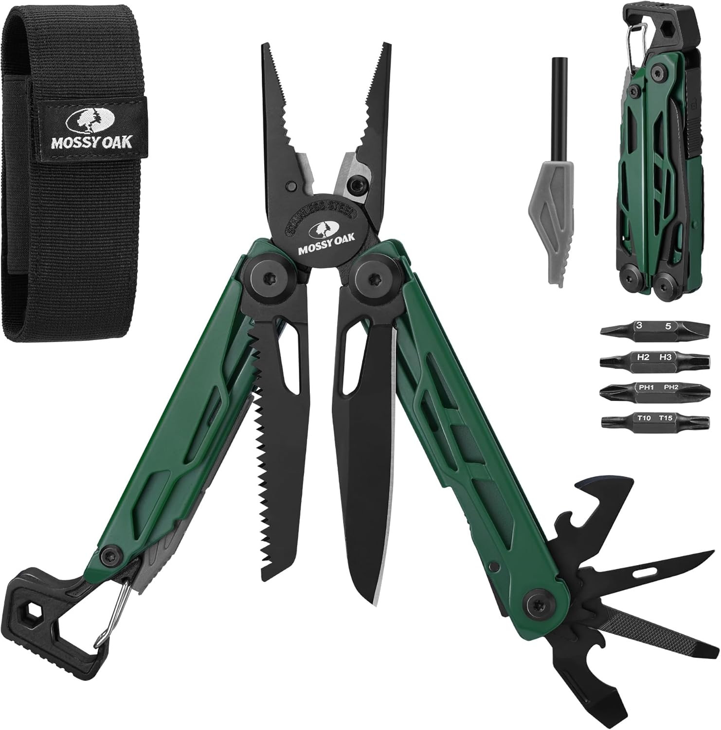 MOSSY OAK Cnc-Machined Multitool Pliers, 27-In-1 Multi Tool with Pocket Knife, F