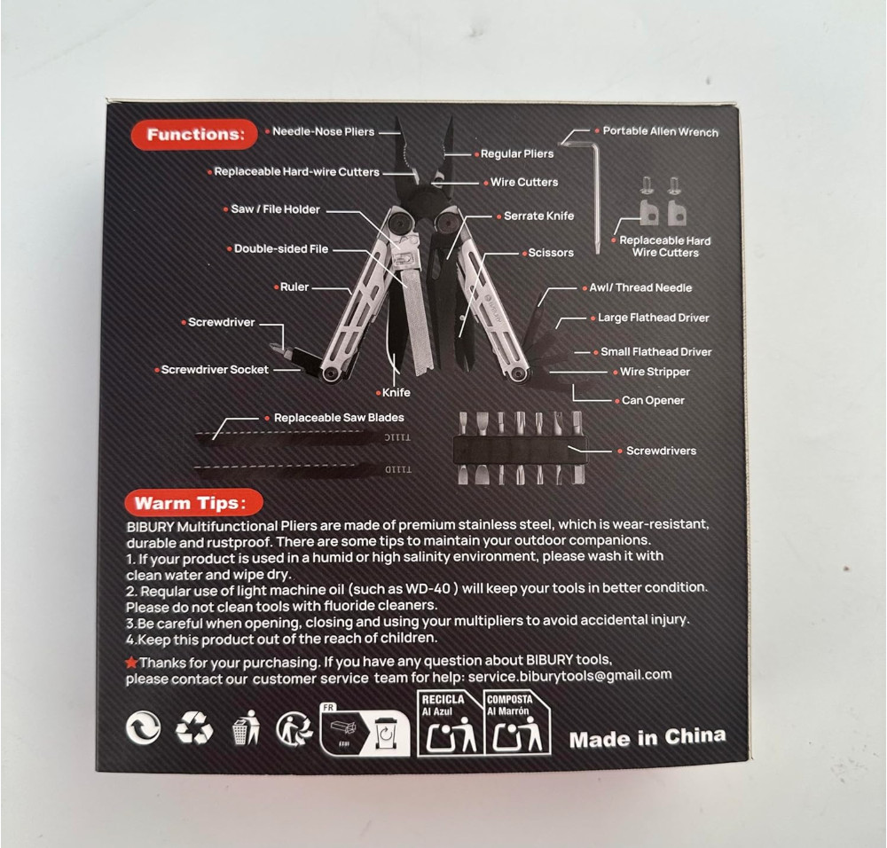 BIBURY Multitool Pliers, Stainless Steel 31-in-1 Multi Tool Pliers with Repla…