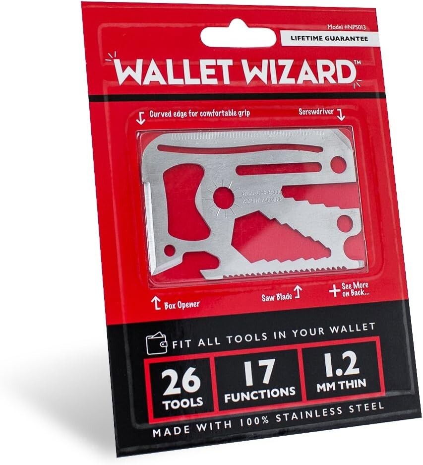 26 in 1 Multi Function Wallet Wizard – 1.2mm thin 100% Stainless Steel – Single