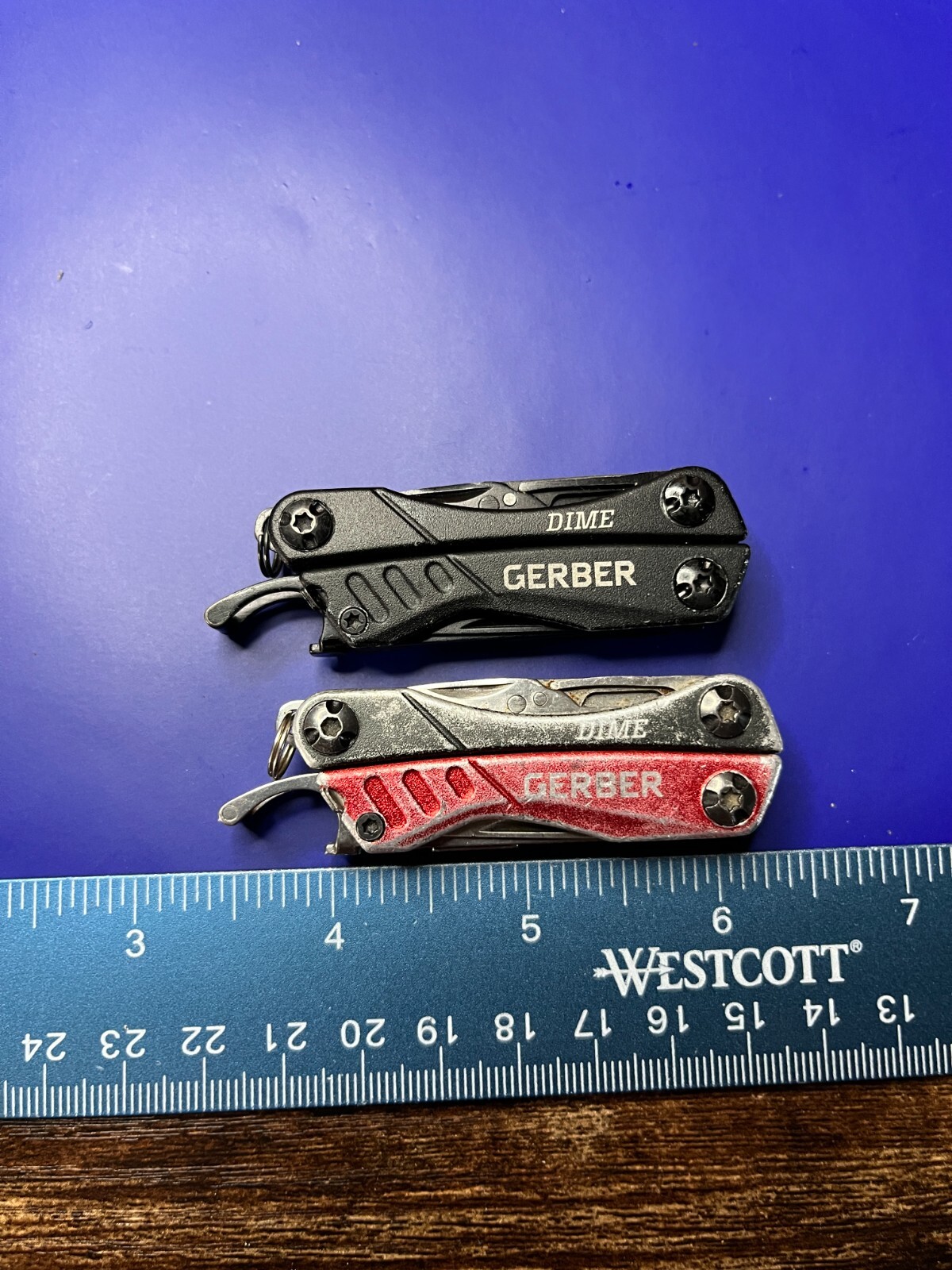 Lot of 2 Gerber Dime Multi-Tools Small Keychain Pliers Knife File Scissors