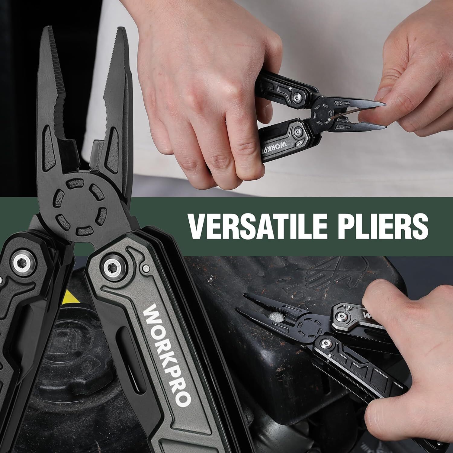 WORKPRO Multitool-11 in 1 with Pocket Clip and Sheath-EDC Safety Lock Metal NEW