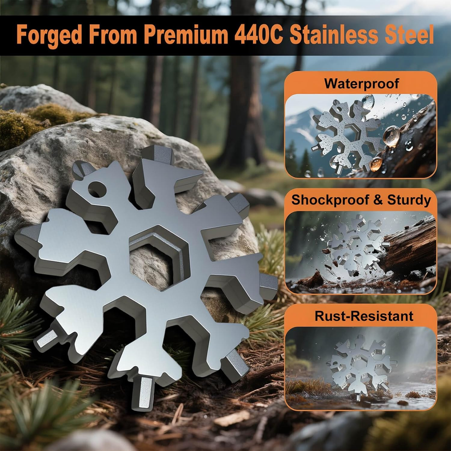 Snowflake Multi Tool 2 Pack – Stainless Steel 18 in 1 Multitool with Carabiner,B