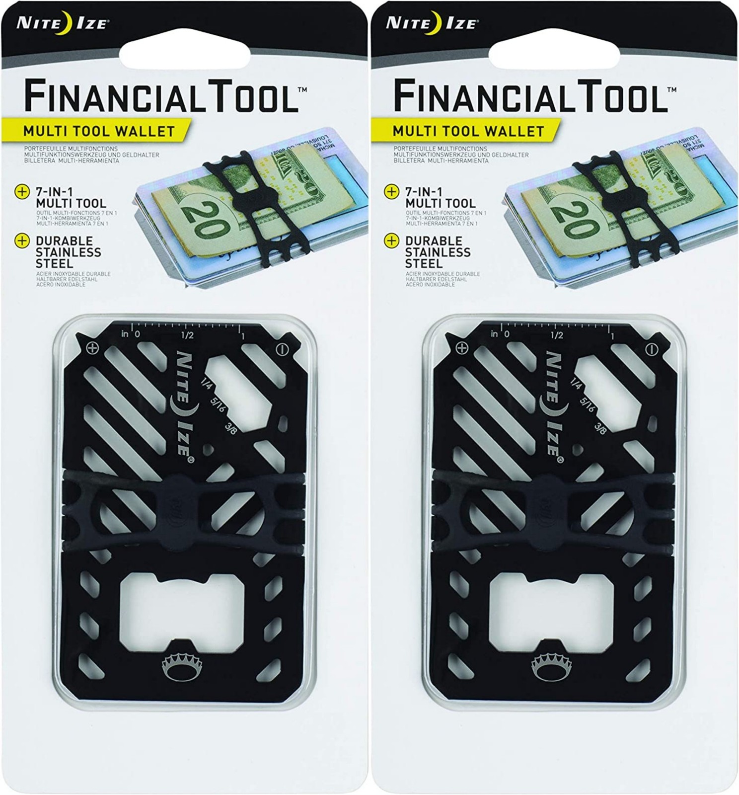 Nite Ize Financial Tool 7-in-1 Multi Tool Wallet – Black (2-Pack)